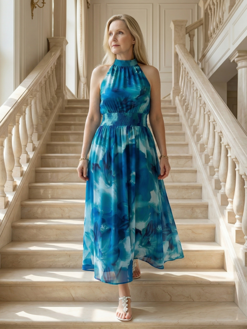Sylvia | Gathered Halter Midi Dress