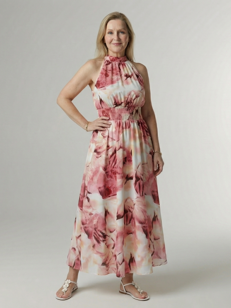 Sylvia | Gathered Halter Midi Dress