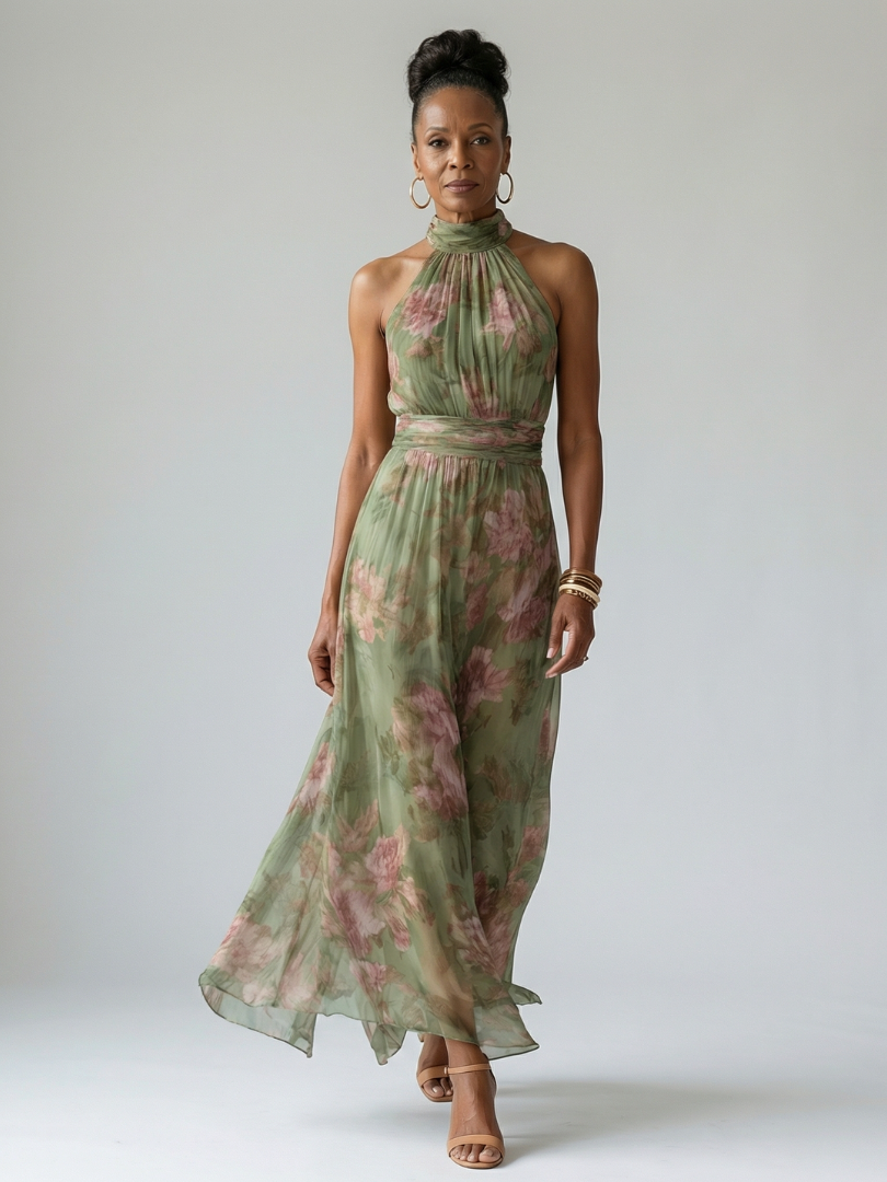 Mira | Gathered Halter Midi Dress