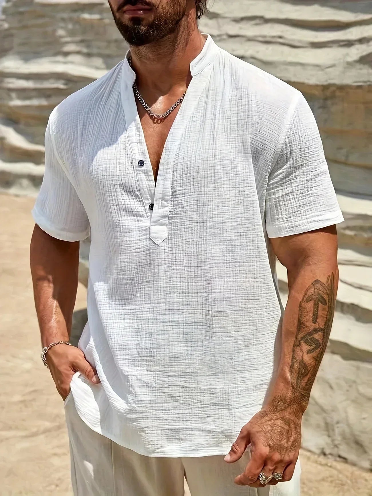 Christian | Elegant Summer Shirt with High Collar