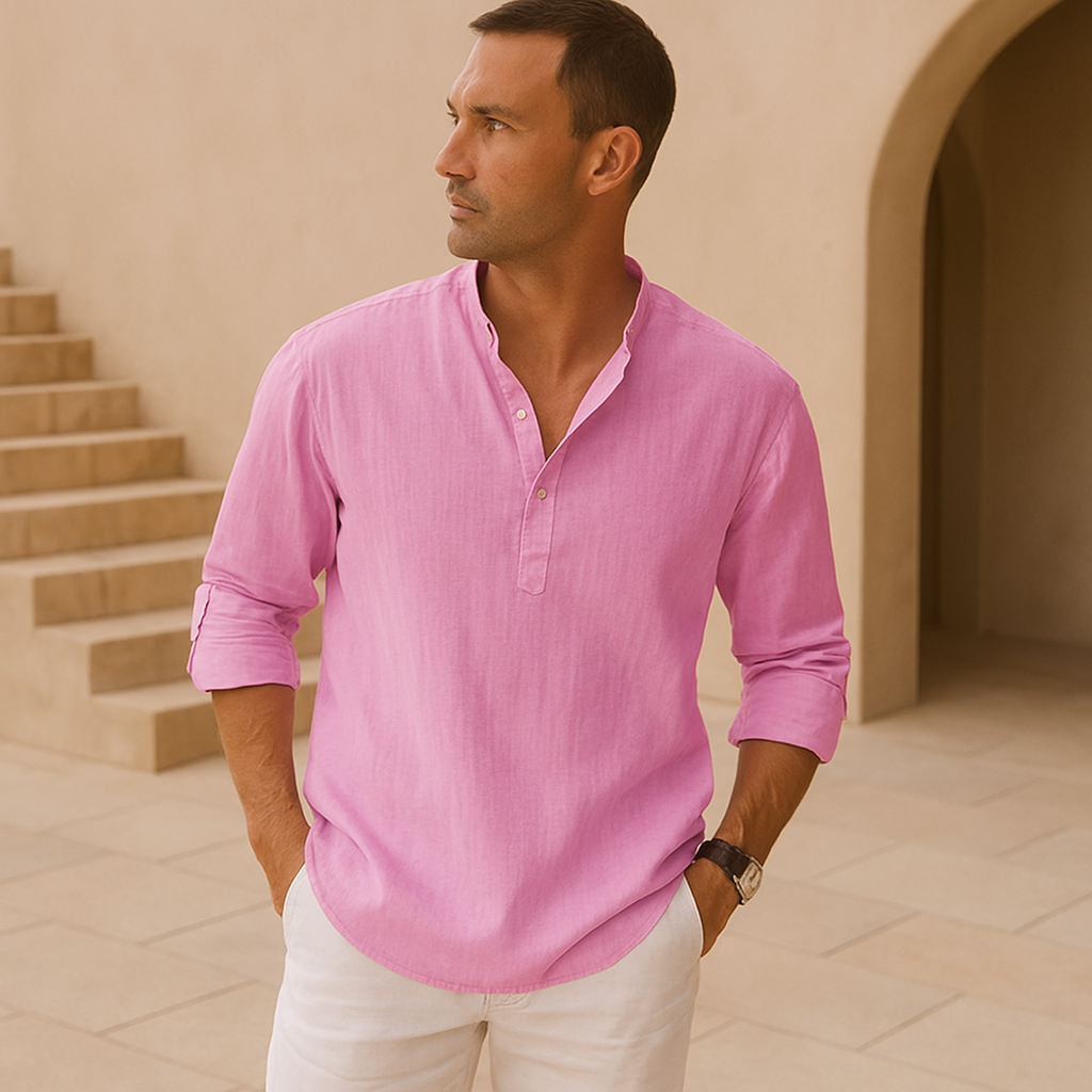 Blake | Linen Effect Cotton Henley Shirt