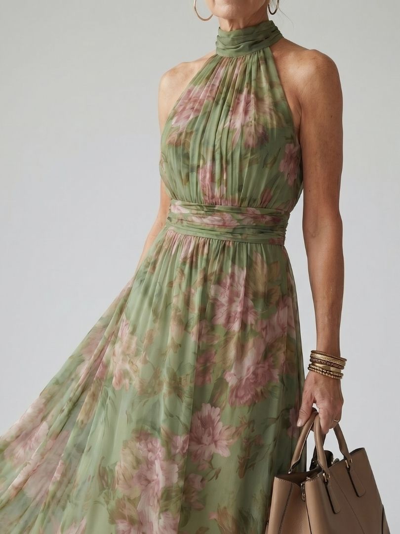 Mira | Gathered Halter Midi Dress