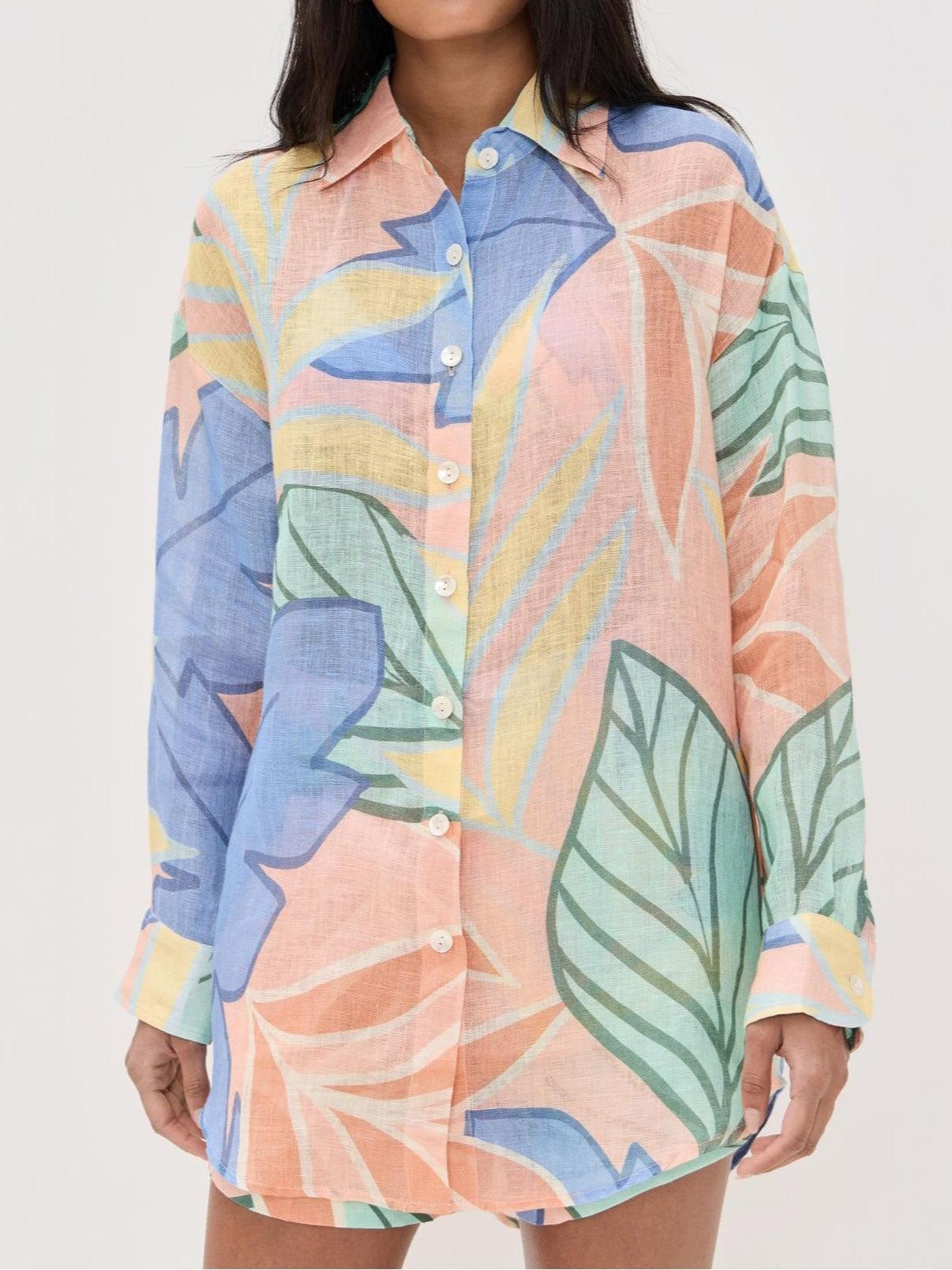 Amandine | Tropical Leaf Printed Short Set