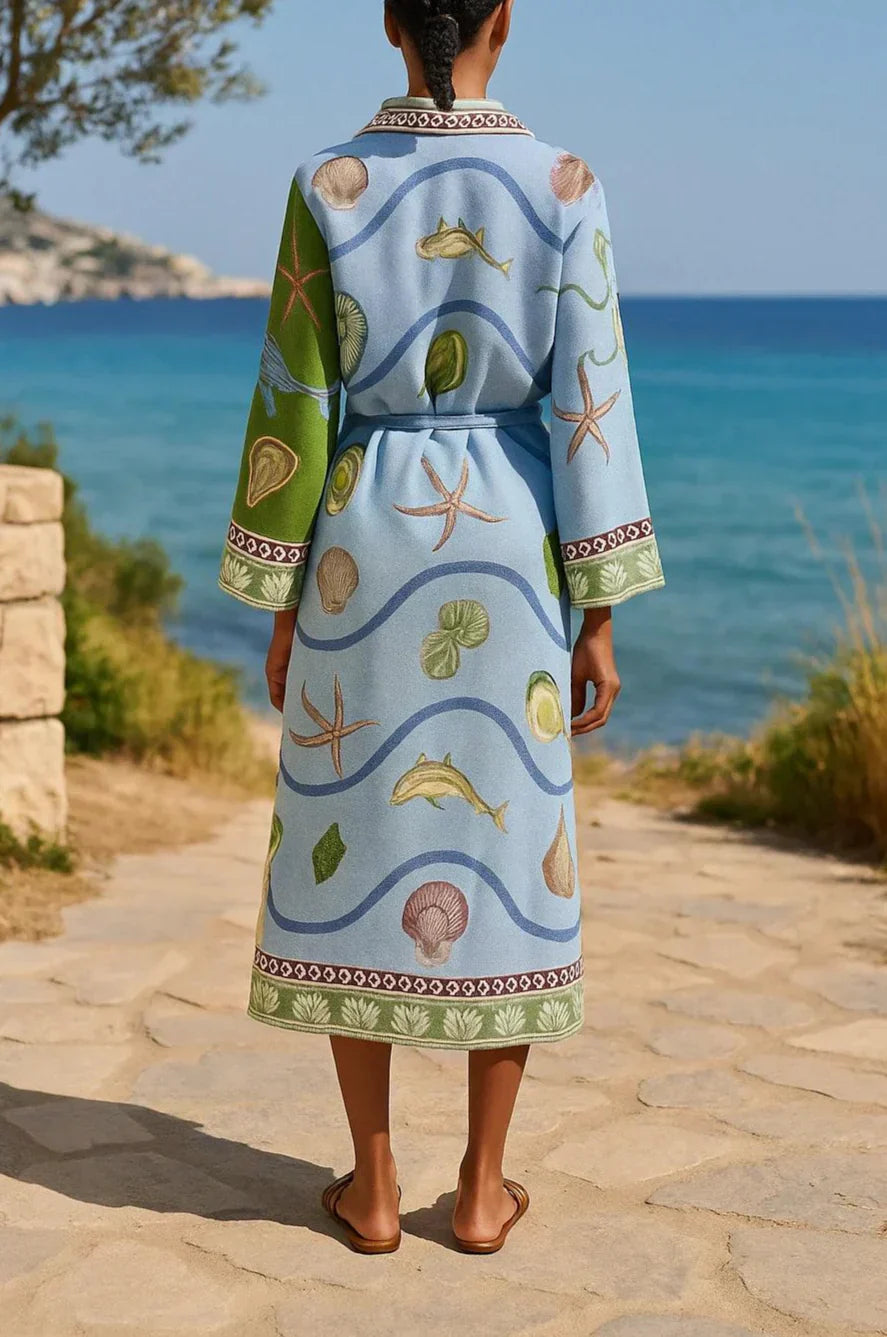 Sandra | Belted Printed Twill Midi Shirt Dress