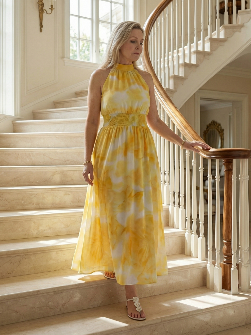 Sylvia | Gathered Halter Midi Dress