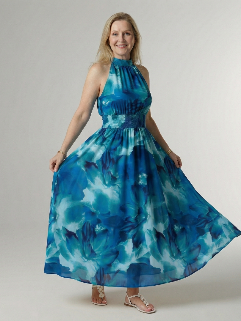 Sylvia | Gathered Halter Midi Dress