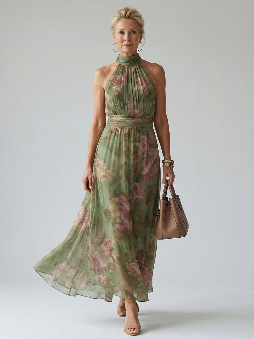 Mira | Gathered Halter Midi Dress