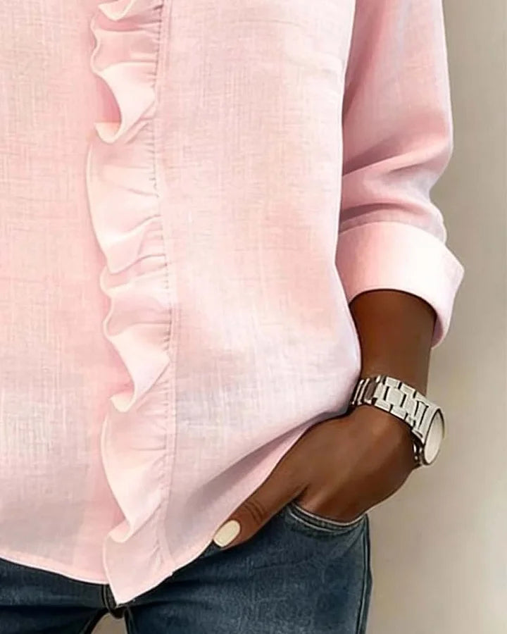 Yvonne | Blouse with Ruffles, V-Neck and Long Sleeves