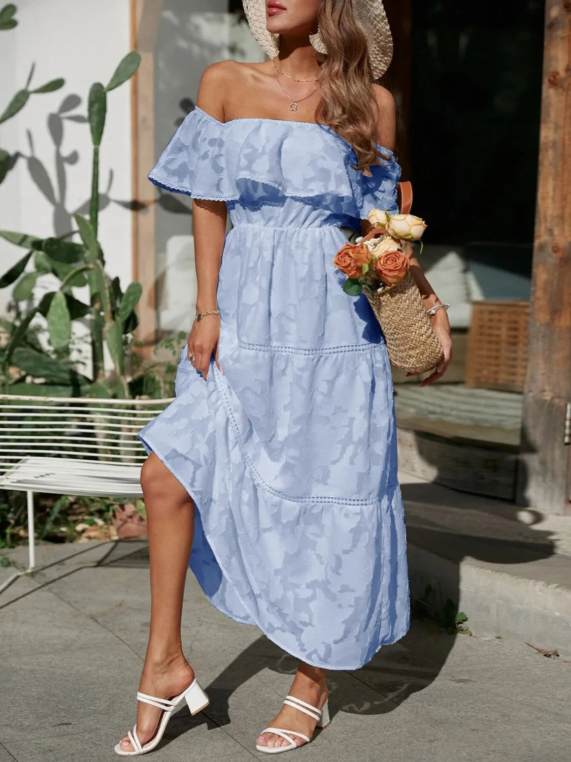 Joanna | Women's Off Shoulder Tiered Maxi Wedding Guest Dress